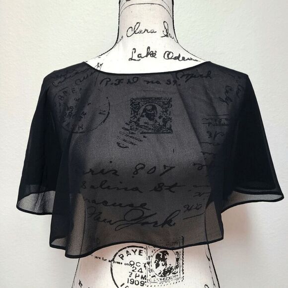 🖤 Mesh Evening Gothic Flapper 1920s Simple Black Shawl Wrap Cape NEW - Picture 5 of 16